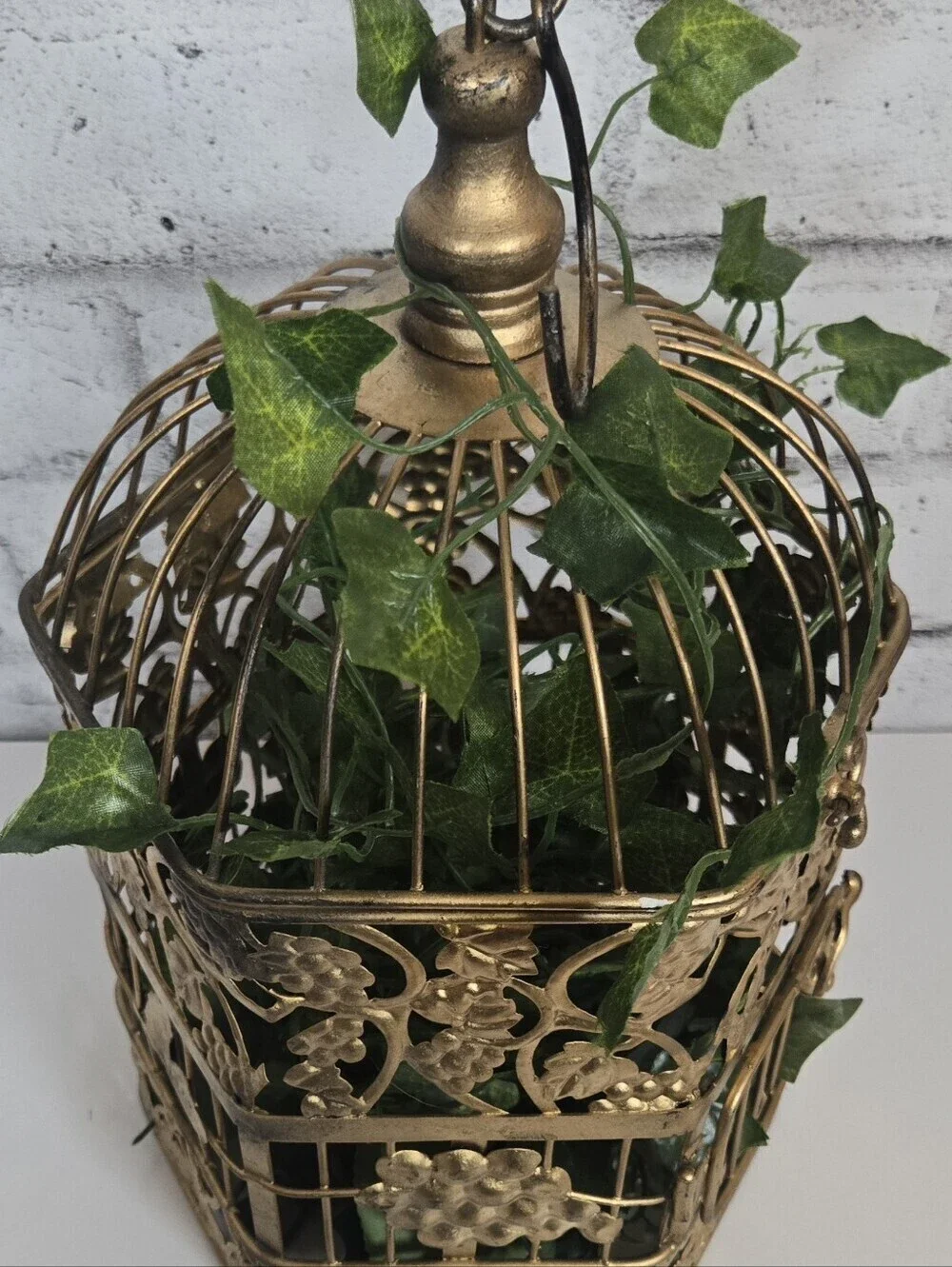 Vintage Gold Bird Cage Grapevine Filigree Cottagecore Hanging Decor